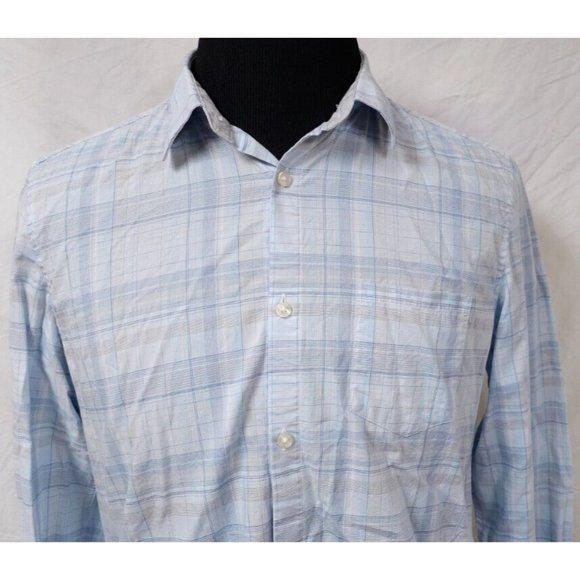 Calvin Klein Mens Medium Blue Plaid Liquid Cotton Long Sleeve Button-up Shirt - Picture 3 of 11